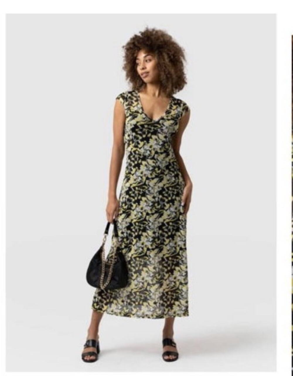 Saint + Sofia Poppy Mesh Midi V Neck Dress NWT